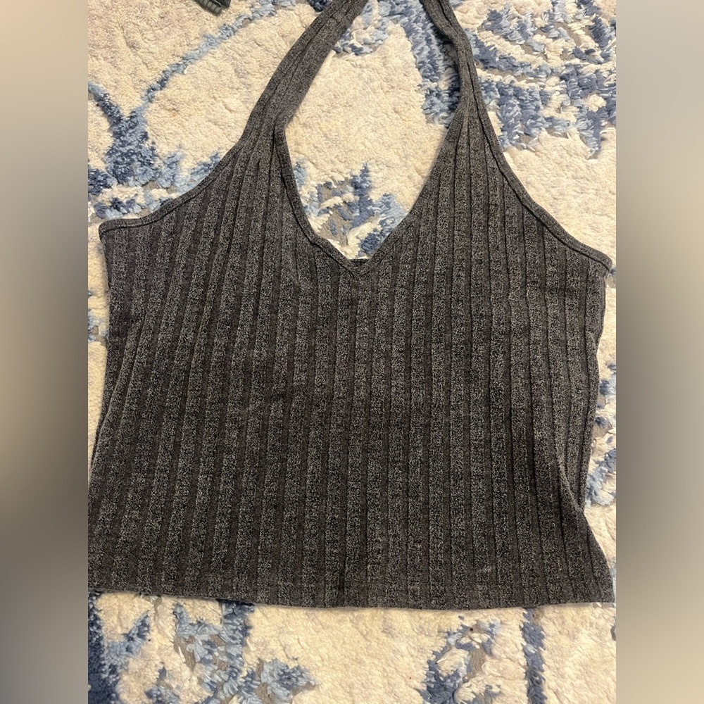 Gray Ribbed Halter Top
